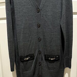 NWT Ann Taylor Wool Blend Graphite Cardigan with Embellished Pockets size M 8/10
